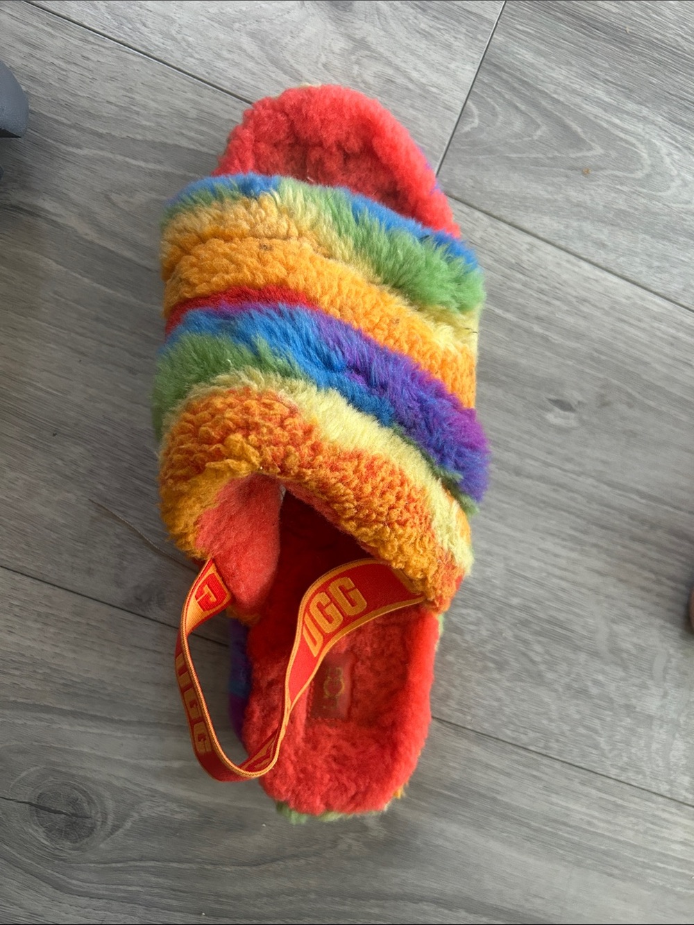 UGG Fluff Yeah Tie-Dye Rainbow Pride Slide Sz 12 - Picture 14 of 15